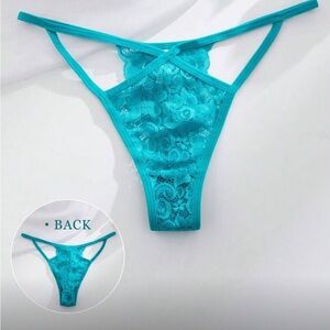 Women's Lace Strappy Thong Panty - Teal